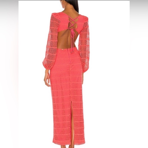 New PatBO Crochet Cut Out Neon Coral Maxi Dress NWT Size 4 - Picture 3 of 7
